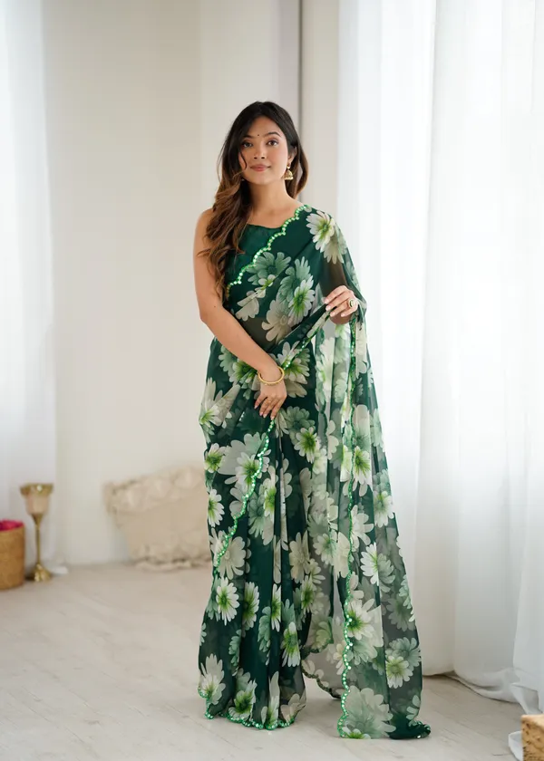 Emerald_Green_Floral_Georgette_Saree_Default_Title