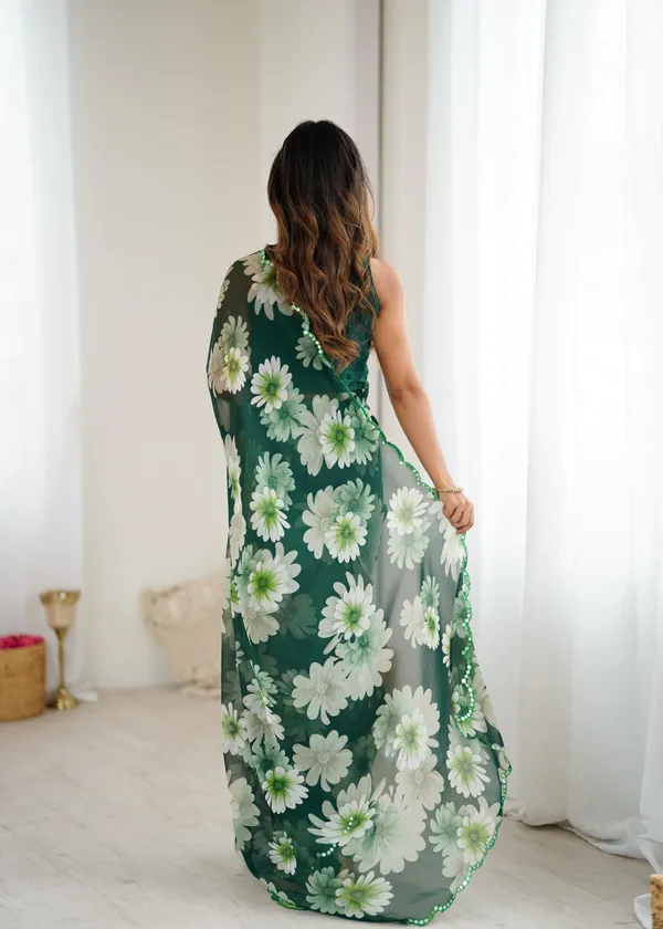 Emerald_Green_Floral_Georgette_Saree_Default_Title