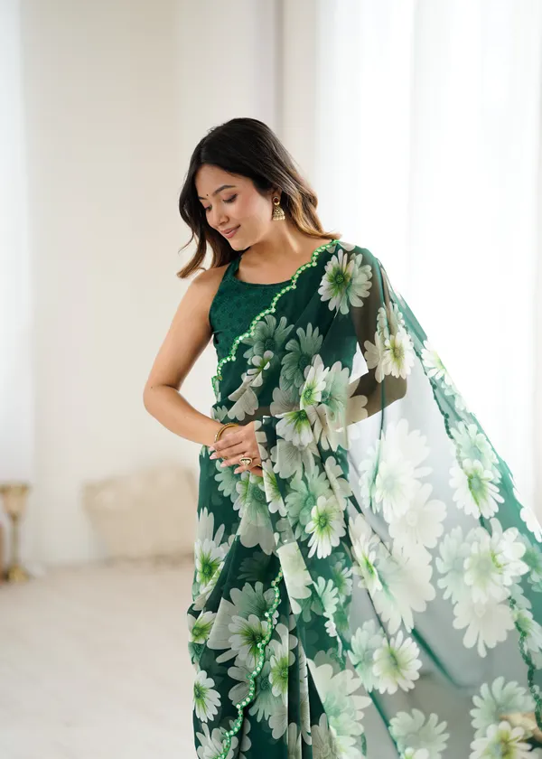 Emerald_Green_Floral_Georgette_Saree_Default_Title