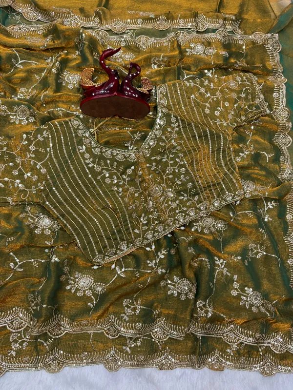 Olive_Gold_Embroidered_Chiffon_Saree_Default_Title