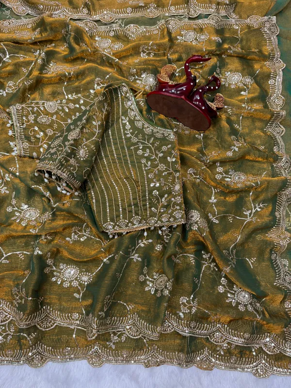 Olive_Gold_Embroidered_Chiffon_Saree_Default_Title