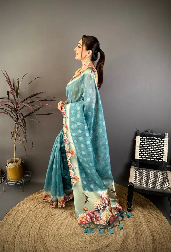 Sky_Blue_Floral_Cotton_Saree_Default_Title