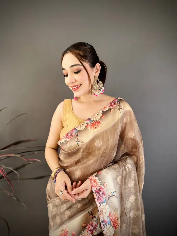 Taupe_Floral_Cotton_Saree_Default_Title