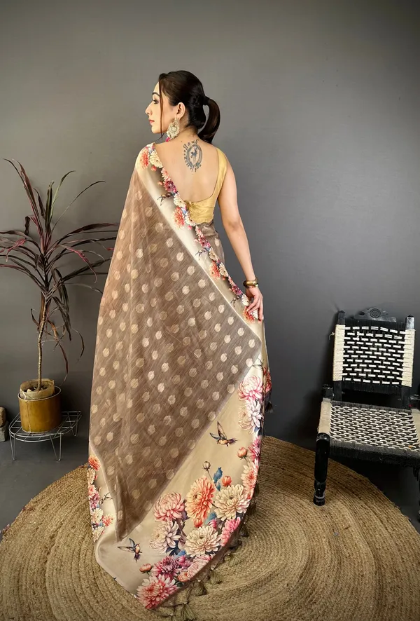 Taupe_Floral_Cotton_Saree_Default_Title
