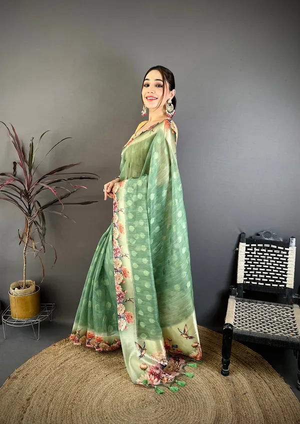 Sage_Green_Floral_Cotton_Saree_Default_Title
