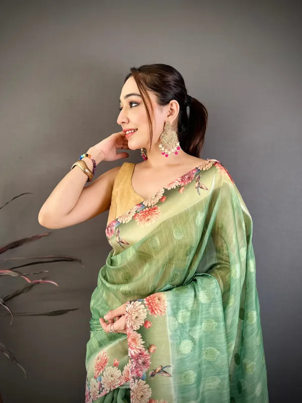 Sage_Green_Floral_Cotton_Saree_Default_Title