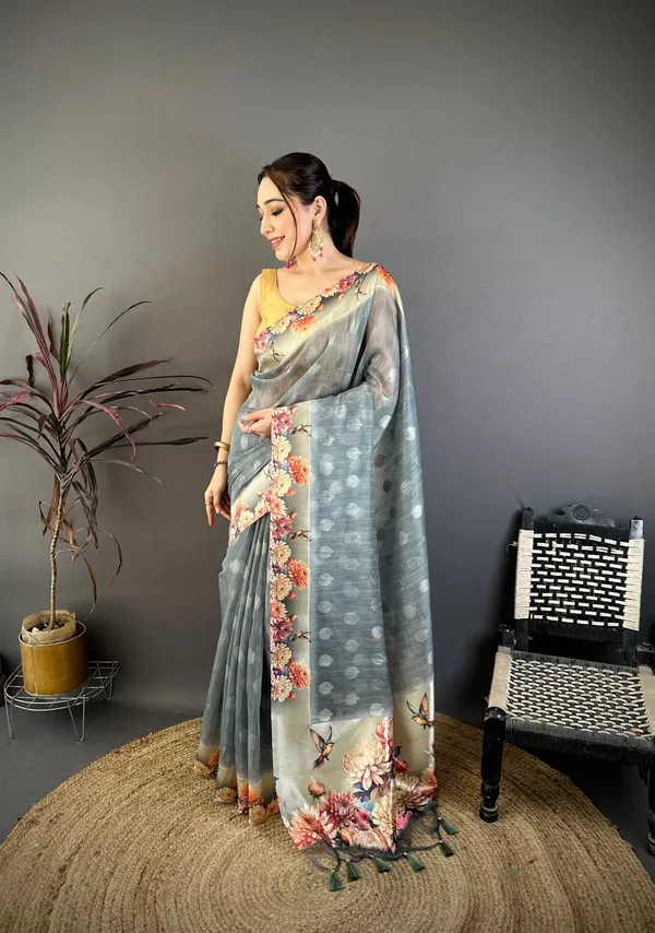 Dove_Grey_Floral_Cotton_Saree_Default_Title