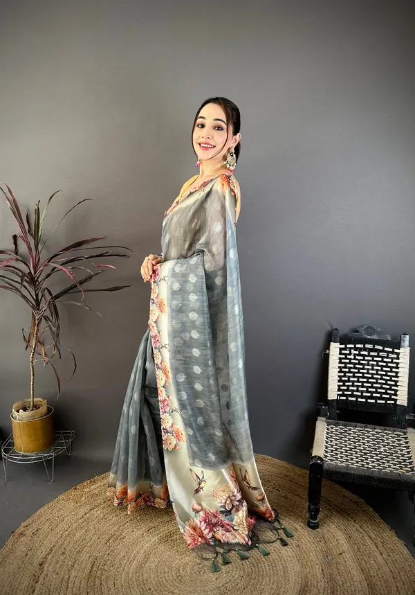 Dove_Grey_Floral_Cotton_Saree_Default_Title