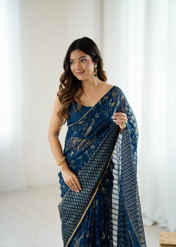 Navy_Blue_Georgette_Saree_Default_Title