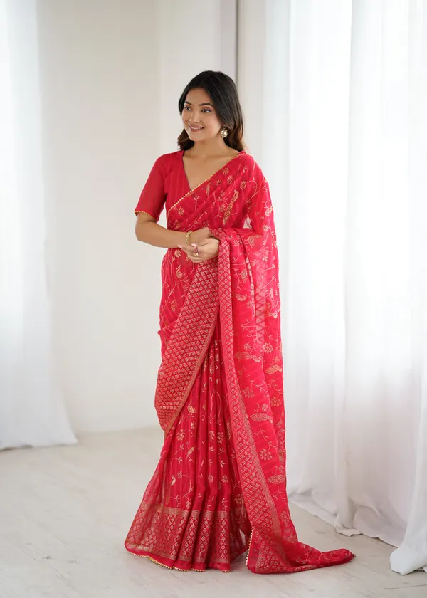 Coral_Pink_Georgette_Saree_Default_Title