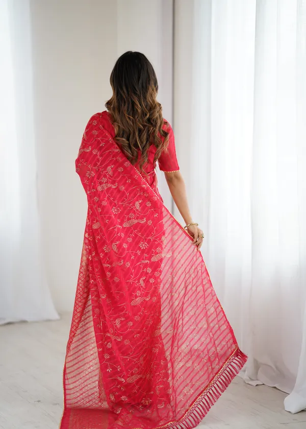 Coral_Pink_Georgette_Saree_Default_Title