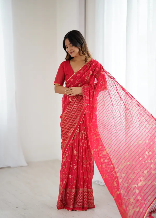 Coral_Pink_Georgette_Saree_Default_Title
