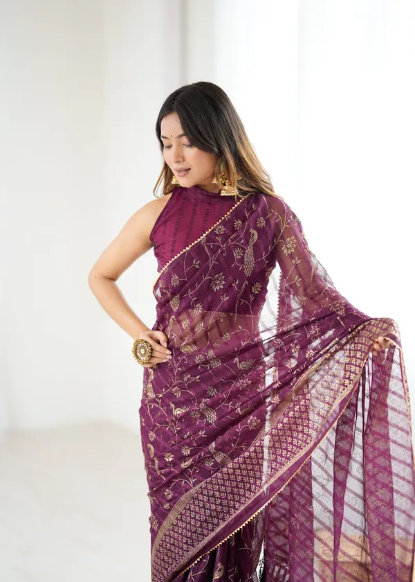 Wine_Purple_Georgette_Saree_Default_Title