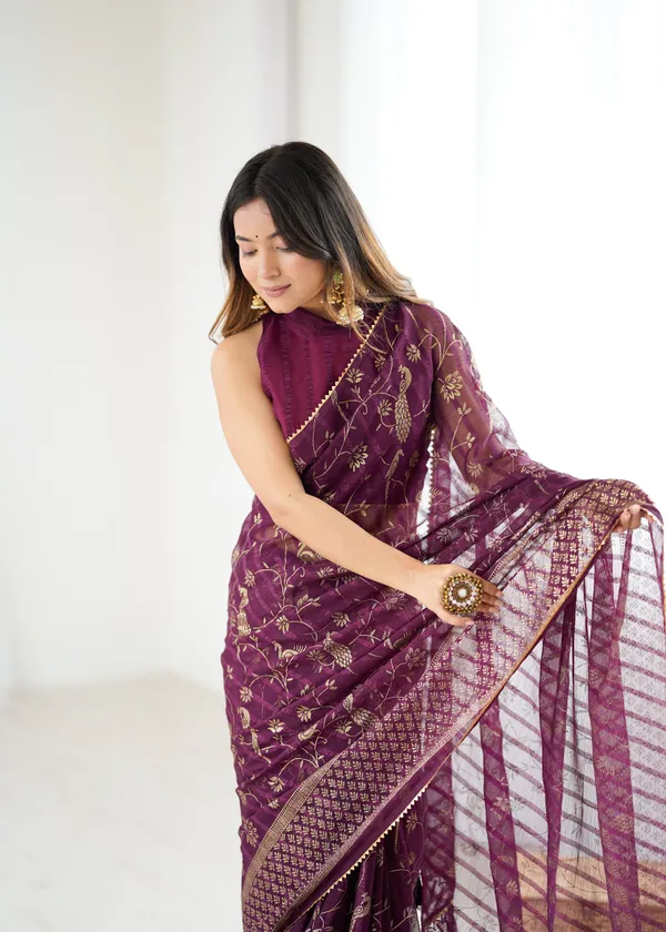 Wine_Purple_Georgette_Saree_Default_Title