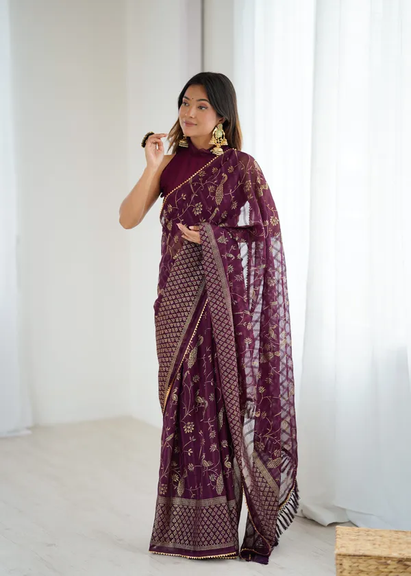 Wine_Purple_Georgette_Saree_Default_Title