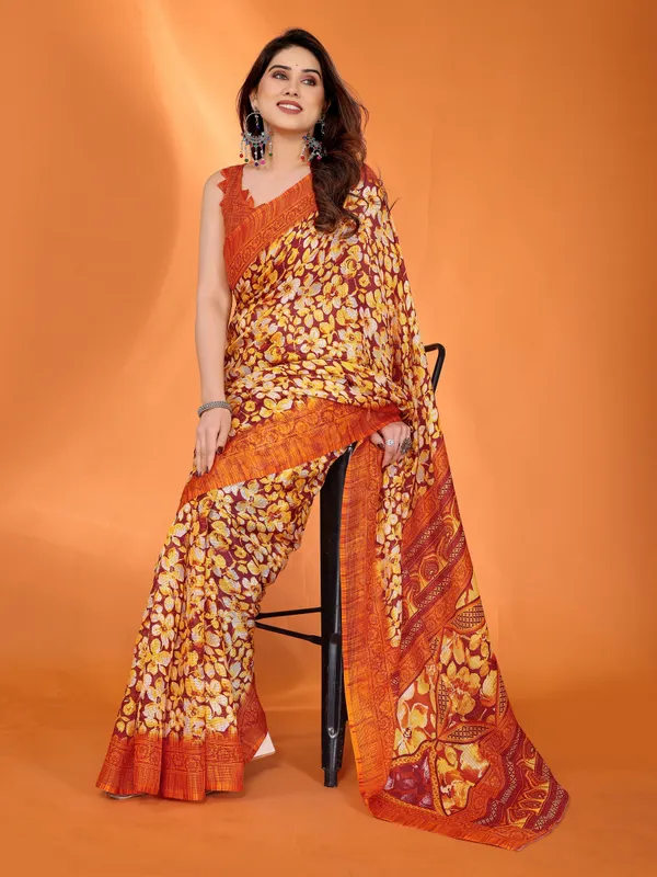 Rust_Orange_Maroon_Floral_Kota_Doriya_Silk_Saree_Default_Title