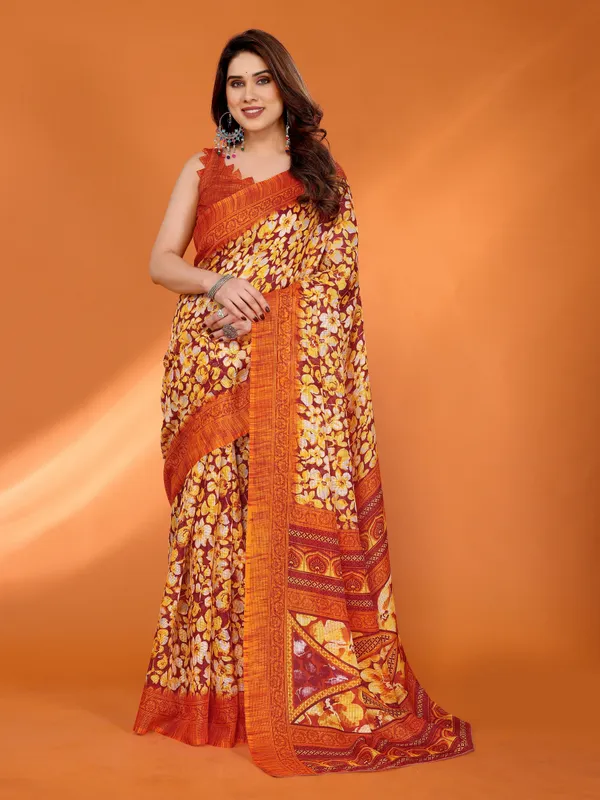 Rust_Orange_Maroon_Floral_Kota_Doriya_Silk_Saree_Default_Title