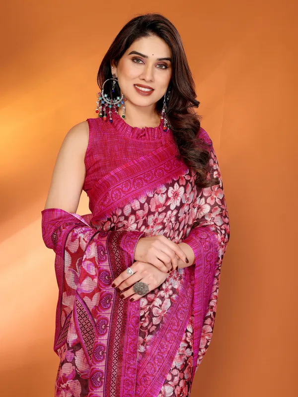 Wine_Pink_Floral_Kota_Doriya_Silk_Saree_Default_Title