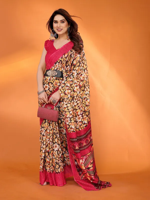 Black_Rani_Pink_Floral_Kota_Doriya_Silk_Saree_Default_Title