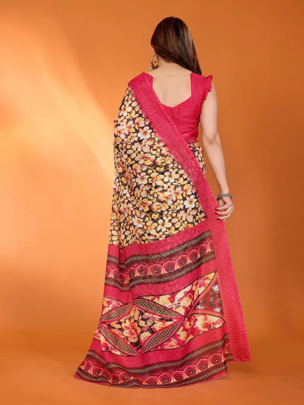 Black_Rani_Pink_Floral_Kota_Doriya_Silk_Saree_Default_Title