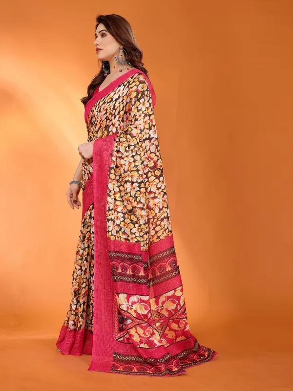 Black_Rani_Pink_Floral_Kota_Doriya_Silk_Saree_Default_Title
