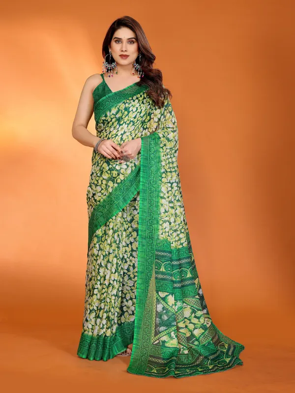 Emerald_Green_Floral_Kota_Doriya_Silk_Saree_Default_Title