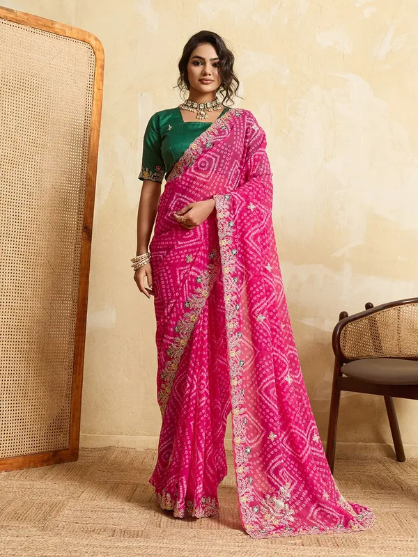 Pink_Georgette_Bandhani_Saree_Default_Title