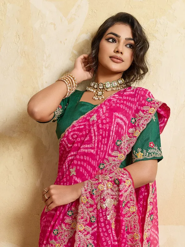 Pink_Georgette_Bandhani_Saree_Default_Title
