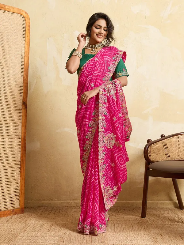 Pink_Georgette_Bandhani_Saree_Default_Title