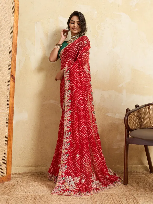 Red_Georgette_Bandhani_Saree_Default_Title