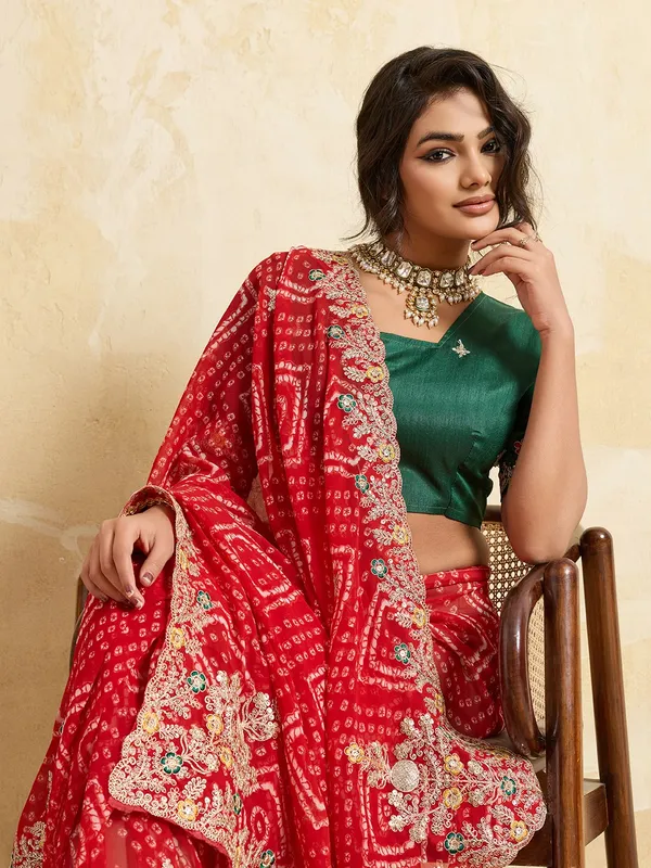 Red_Georgette_Bandhani_Saree_Default_Title