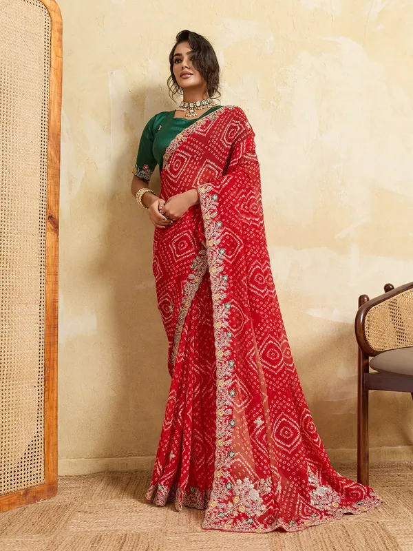 Red_Georgette_Bandhani_Saree_Default_Title