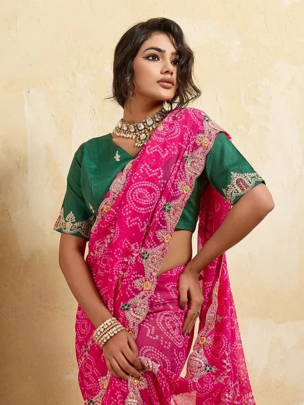 Rani_Pink_Georgette_Bandhani_Saree_Default_Title