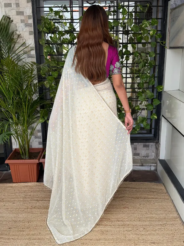 White_Crunchy_Georgette_Saree_With_Purple_Embroidered_Blouse_Default_Title