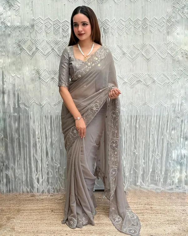 Grey_Embroidered_Chiffon_Saree_With_Grey_Satin_Jacquard_Blouse_Default_Title
