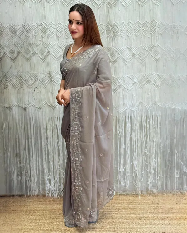 Grey_Embroidered_Chiffon_Saree_With_Grey_Satin_Jacquard_Blouse_Default_Title