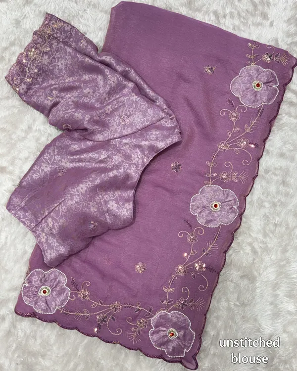 Lavender_Embroidered_Chiffon_Saree_With_Lavender_Satin_Jacquard_Blouse_Default_Title