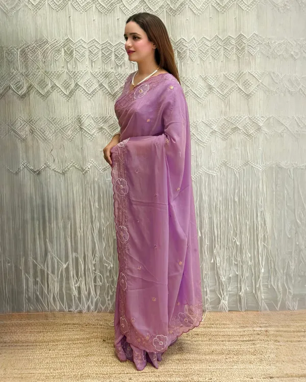 Lavender_Embroidered_Chiffon_Saree_With_Lavender_Satin_Jacquard_Blouse_Default_Title