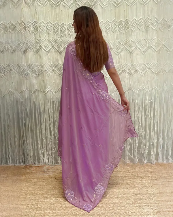 Lavender_Embroidered_Chiffon_Saree_With_Lavender_Satin_Jacquard_Blouse_Default_Title