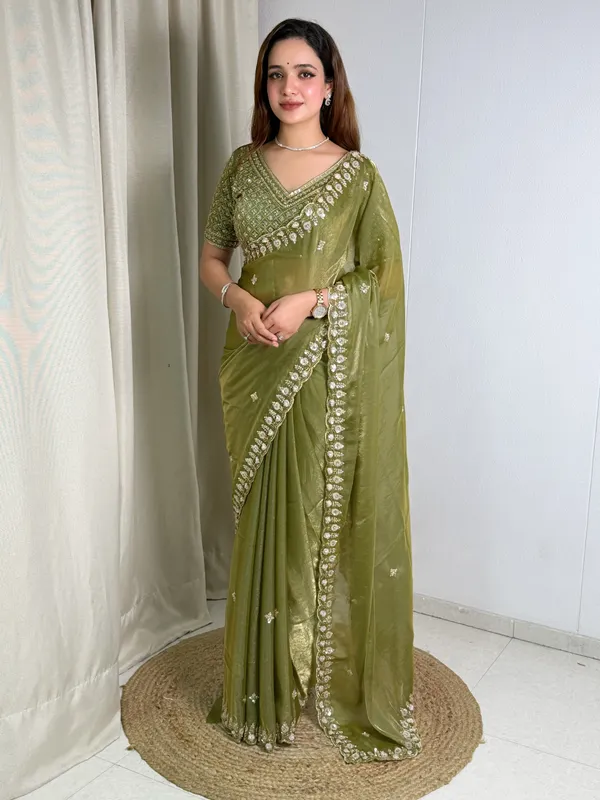 Olive_Green_Fancy_Satin_Saree_With_Olive_Green_Fancy_Satin_Blouse_Default_Title
