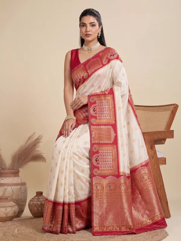 Off_White_Red_Banarasi_Soft_Silk_Saree_Default_Title