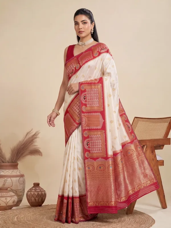 Off_White_Red_Banarasi_Soft_Silk_Saree_Default_Title
