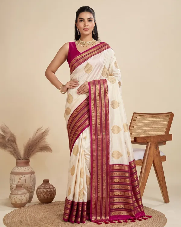 Off_White_Rani_Pink_Banarasi_Soft_Silk_Saree_Default_Title