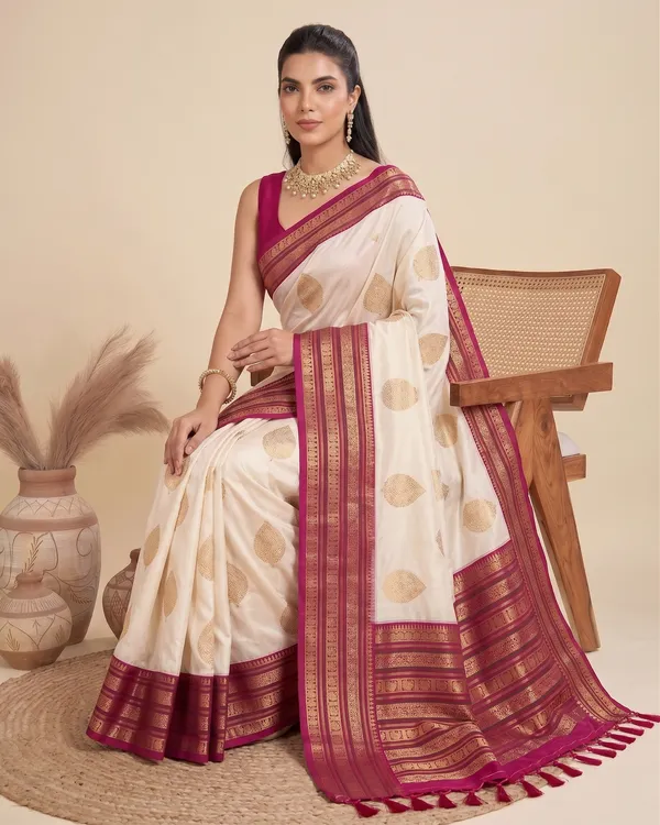 Off_White_Rani_Pink_Banarasi_Soft_Silk_Saree_Default_Title
