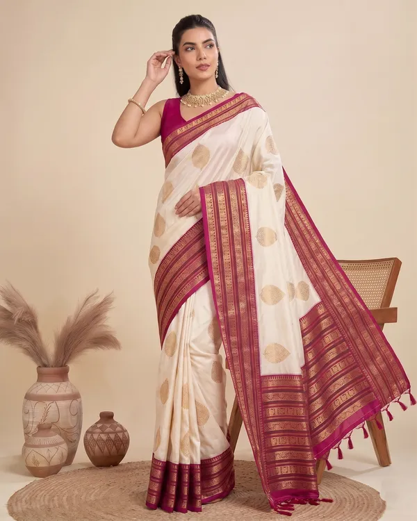 Off_White_Rani_Pink_Banarasi_Soft_Silk_Saree_Default_Title