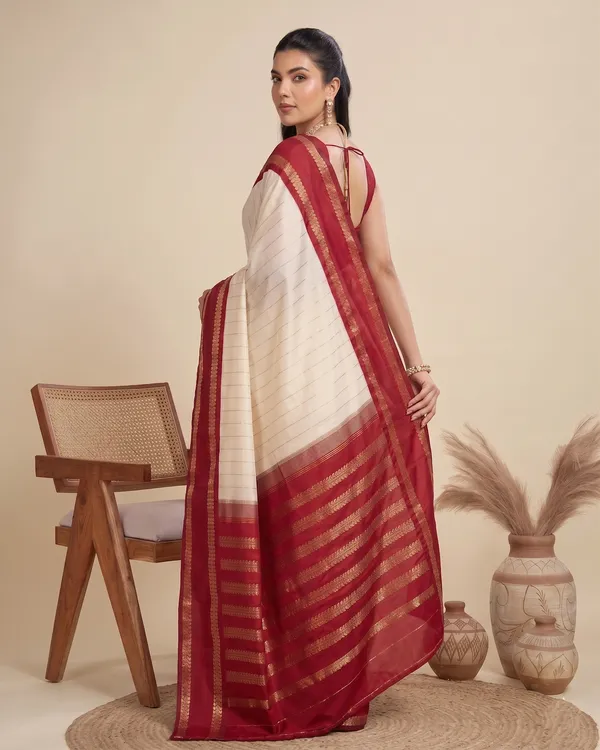 Cream_Crimson_Red_Banarasi_Soft_Silk_Saree_Default_Title