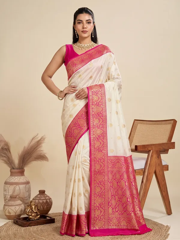 Elegant_Pink_Cream_Soft_Lichi_Silk_Saree_Default_Title