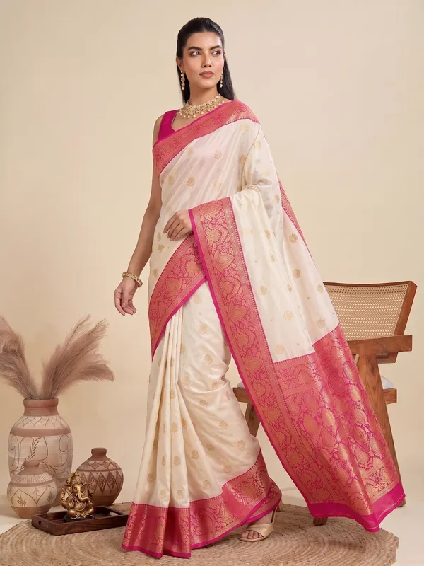 Elegant_Pink_Cream_Soft_Lichi_Silk_Saree_Default_Title