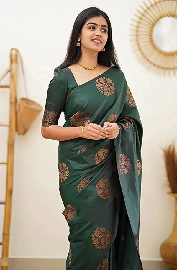 Emerald_Green_Banarasi_Soft_Silk_Saree_With_Copper_Zari_Motifs_Default_Title