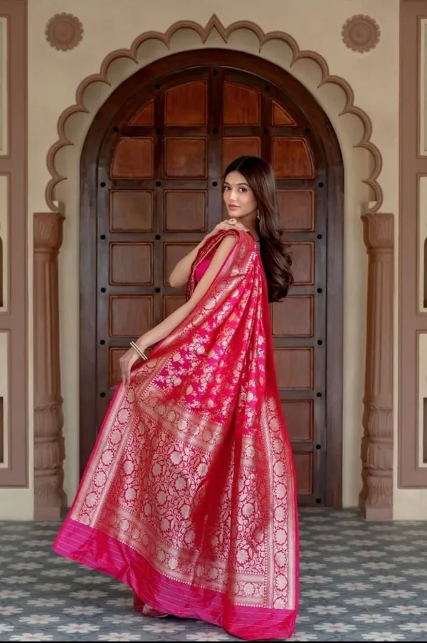 Rani_Pink_Banarasi_Soft_Silk_Saree_With_Rich_Silver_Zari_Border_Default_Title